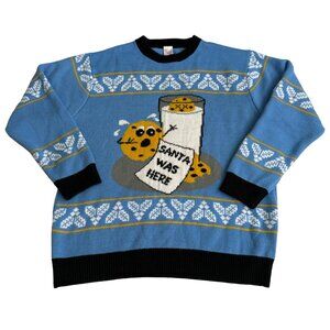 FunQi Gifts XXL Blue Ugly‎ Christmas Sweater Unisex With Santa Was Here Design